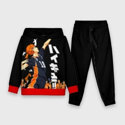 Детский костюм с толстовкой 3D Подача Сёё Хинаты. Haikyuu!! на черном фоне