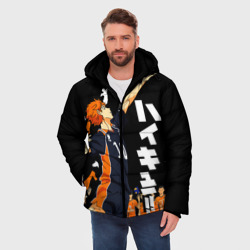 Мужская зимняя куртка 3D Подача Сёё Хинаты. Haikyuu!! на черном фоне - фото 2