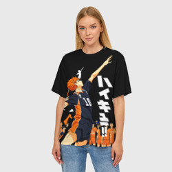 Женская футболка oversize 3D Подача Сёё Хинаты. Haikyuu!! на черном фоне - фото 2