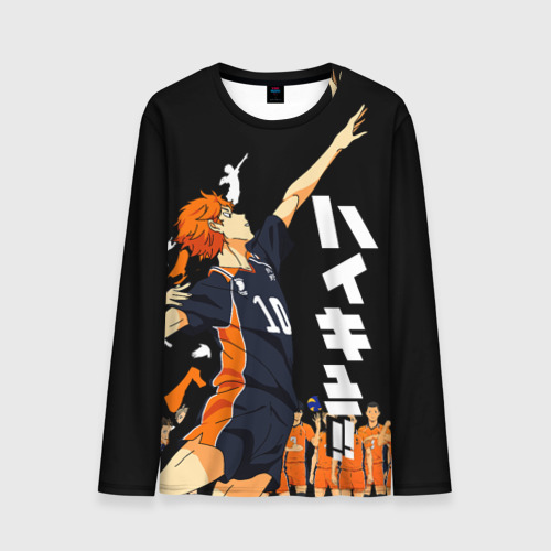 Мужской лонгслив 3D Подача Сёё Хинаты. Haikyuu!! на черном фоне, цвет 3D печать