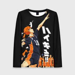 Женский лонгслив 3D Подача Сёё Хинаты. Haikyuu!! на черном фоне