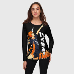 Женский лонгслив 3D Подача Сёё Хинаты. Haikyuu!! на черном фоне - фото 2
