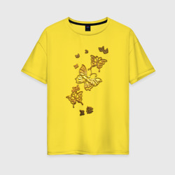 Женская футболка хлопок Oversize Золотистые бабочки