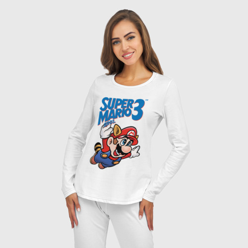 Женская пижама с лонгсливом хлопок Super Mario bros 3, цвет белый - фото 5