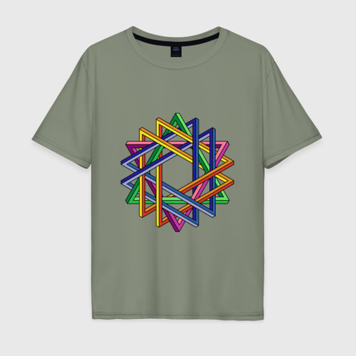 Мужская футболка хлопок Oversize Иллюзия треугольники, цвет авокадо