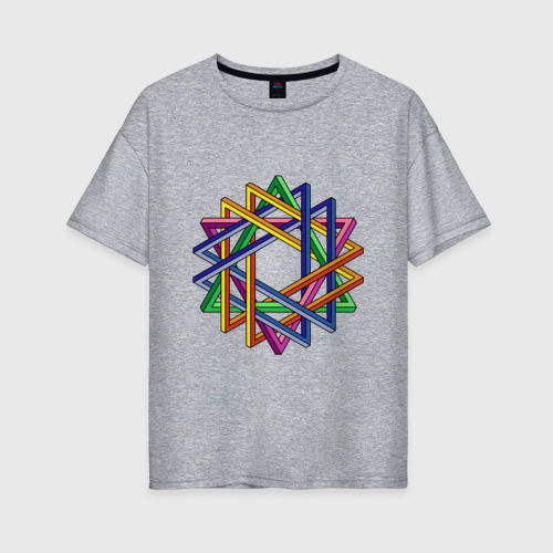 Женская футболка хлопок Oversize Иллюзия треугольники, цвет меланж