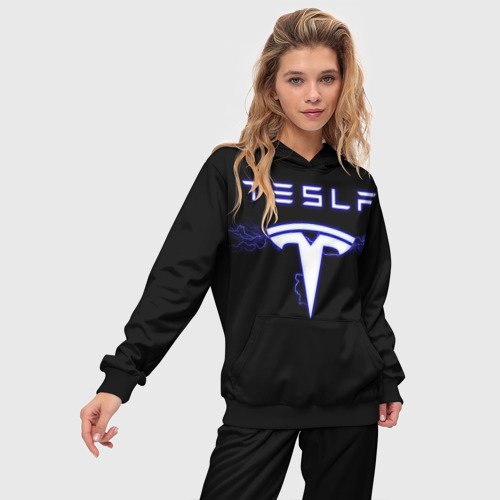 Женский костюм с толстовкой 3D Tesla, цвет черный - фото 3