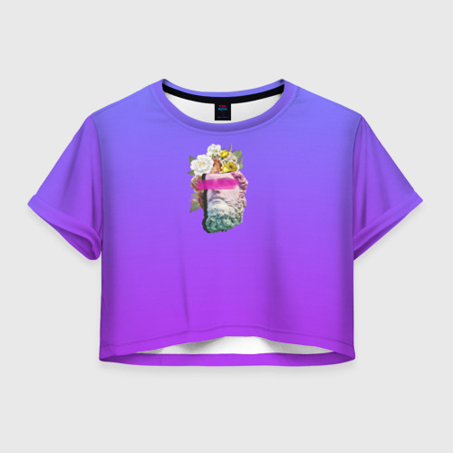 Женская футболка Crop-top 3D Абстракция цветы в голове, цвет 3D печать