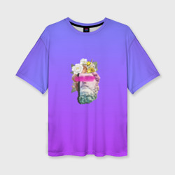 Женская футболка oversize 3D Абстракция цветы в голове