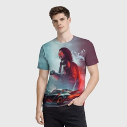 Мужская футболка 3D Cyberpunk 2077 Джонни и Порш - фото 2