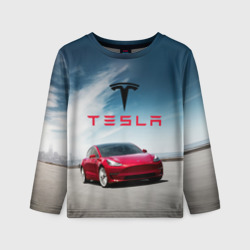 Детский лонгслив 3D Tesla Model 3