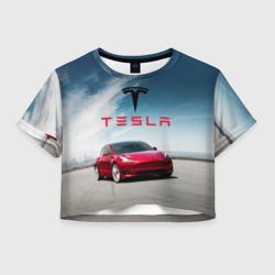 Женская футболка Crop-top 3D Tesla Model 3