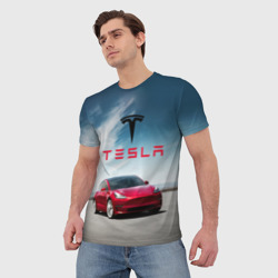 Мужская футболка 3D Tesla Model 3 - фото 2