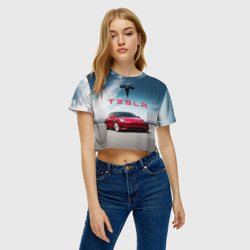 Женская футболка Crop-top 3D Tesla Model 3 - фото 2