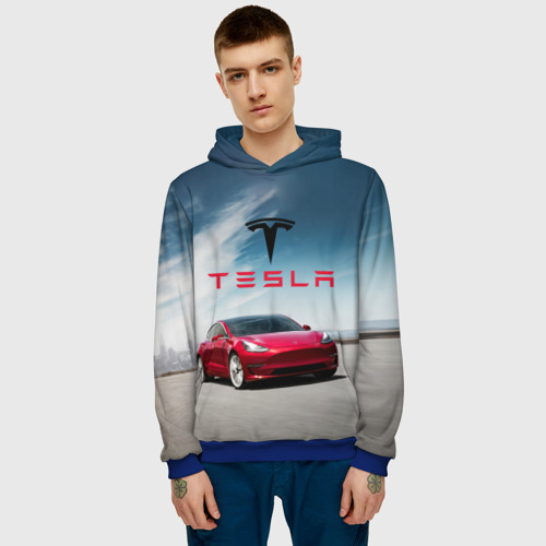 Мужская толстовка 3D Tesla Model 3, цвет синий - фото 3