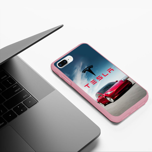 Чехол для iPhone 7Plus/8 Plus матовый Tesla Model 3, цвет баблгам - фото 5