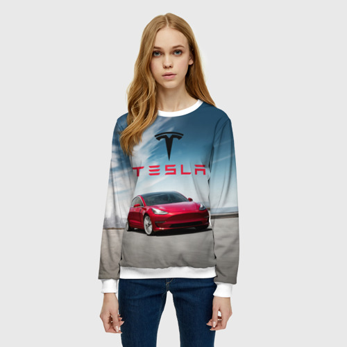 Женский свитшот 3D Tesla Model 3, цвет 3D печать - фото 3