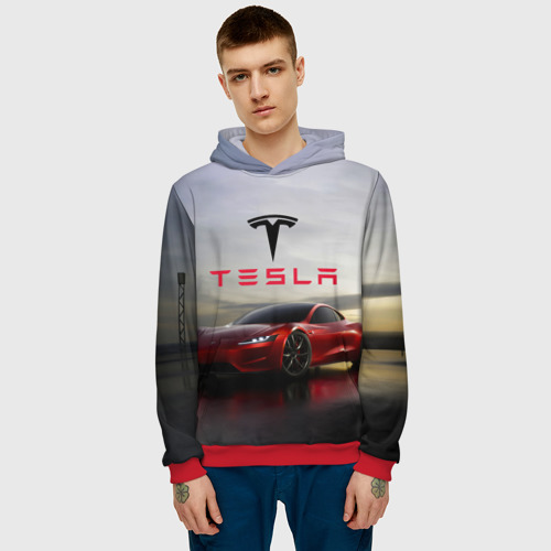 Мужская толстовка 3D Tesla Roadster, цвет красный - фото 3