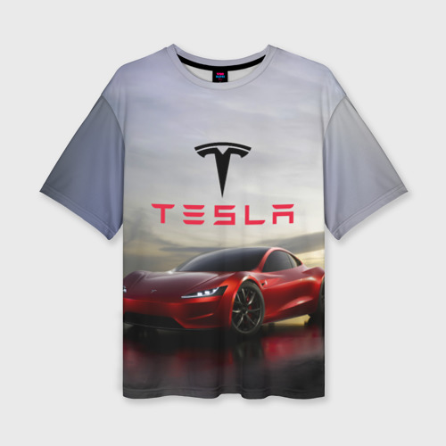 Женская футболка oversize 3D Tesla Roadster, цвет 3D печать