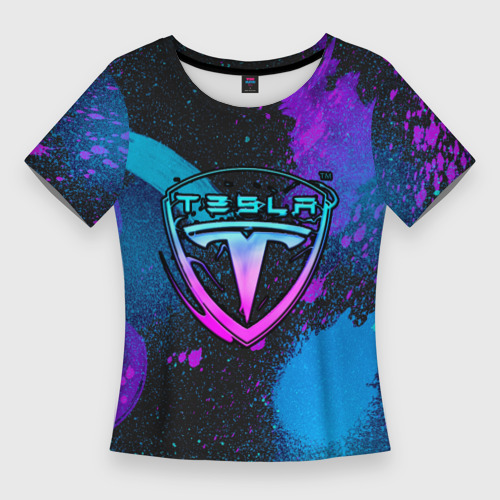 Женская футболка 3D Slim Tesla neon, цвет 3D печать
