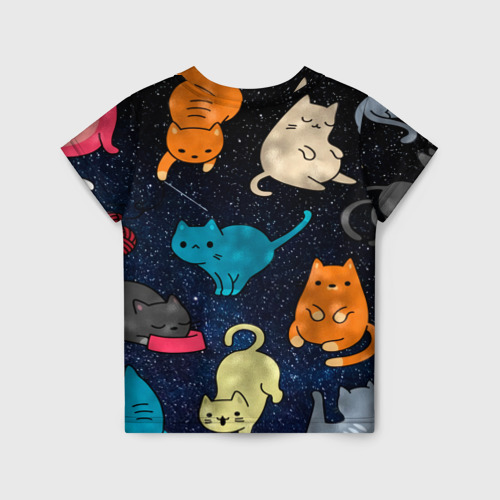 Детская футболка 3D с принтом Космические котики, вид сзади #1