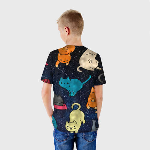 Детская футболка 3D с принтом Космические котики, вид сзади #2