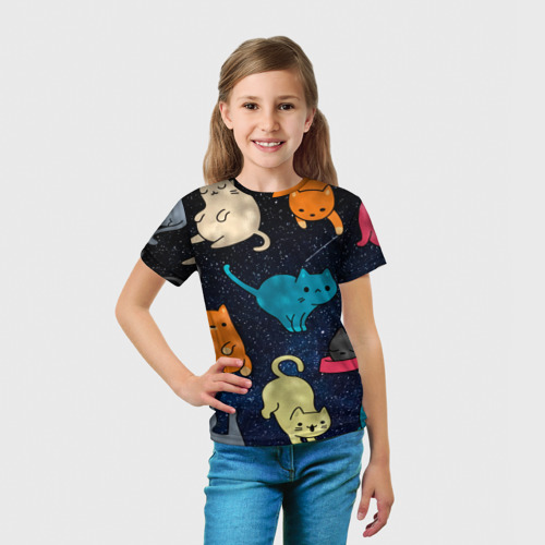 Детская футболка 3D с принтом Космические котики, вид сбоку #3