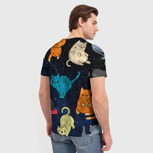 Мужская футболка 3D с принтом Космические котики, вид сзади #2