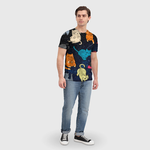 Мужская футболка 3D с принтом Космические котики, вид сбоку #3