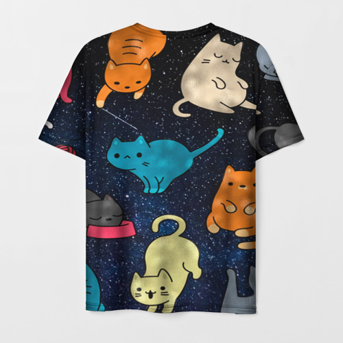 Мужская футболка 3D с принтом Космические котики, вид сзади #1