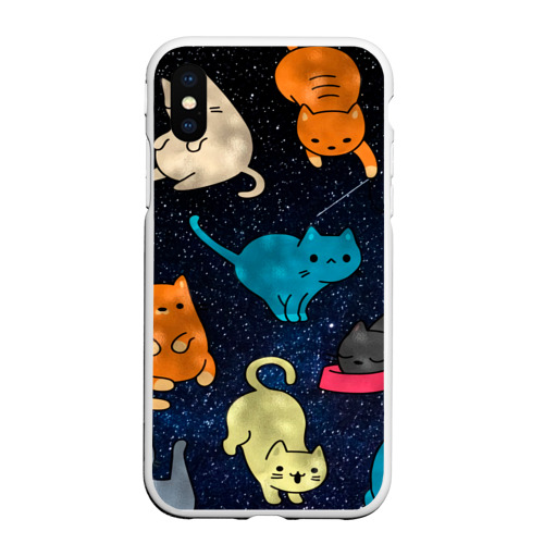Чехол для iPhone XS Max матовый с принтом Космические котики, вид спереди #2