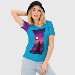 Женская футболка 3D Slim Гинтоки кот - фото 2