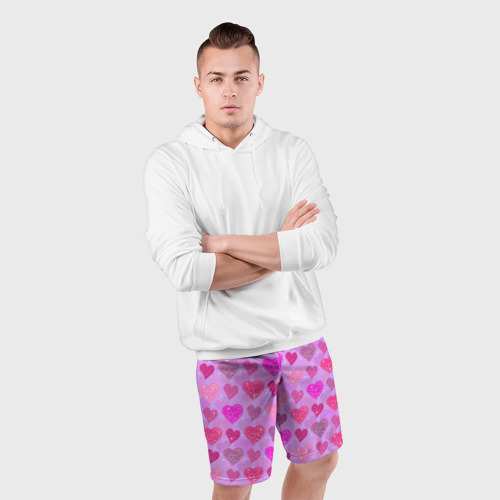 Мужские шорты спортивные Розовые сердечки, цвет 3D печать - фото 5