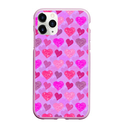 Чехол для iPhone 11 Pro Max матовый Розовые сердечки