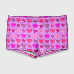 Мужские купальные плавки 3D Розовые сердечки