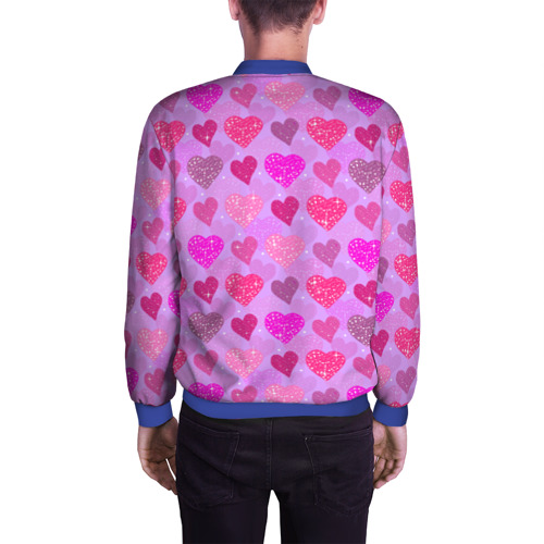 Мужской бомбер 3D Розовые сердечки, цвет синий - фото 4
