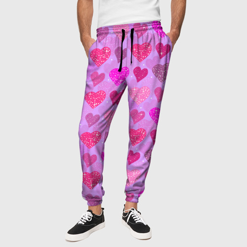 Мужские брюки 3D Розовые сердечки, цвет 3D печать - фото 4