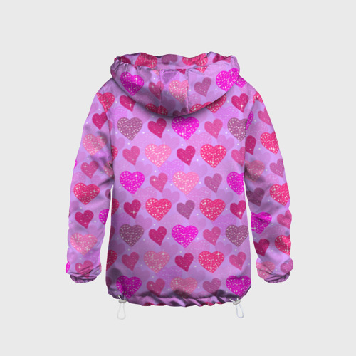Детская ветровка 3D с принтом Розовые сердечки, вид сзади #1