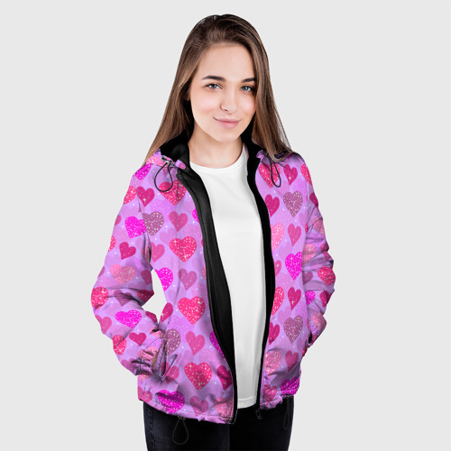 Женская куртка 3D Розовые сердечки, цвет черный - фото 4