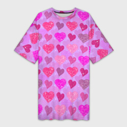 Платье-футболка 3D Розовые сердечки