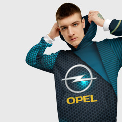 Толстовка с принтом Opel Опель для мужчины, вид на модели спереди №3. Цвет основы: белый