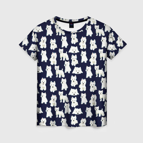 Женская футболка с принтом Собаки Пушистики, вид спереди №1