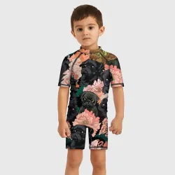 Детский купальный костюм 3D Мопсы и Цветы - фото 2