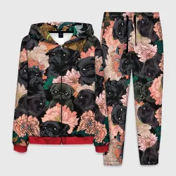 Мужской костюм 3D Мопсы и Цветы