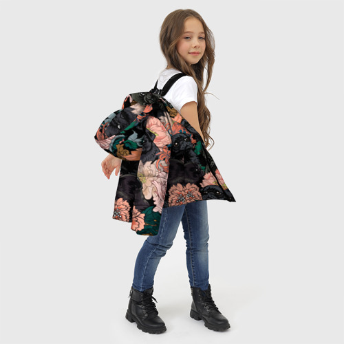 Зимняя куртка для девочек 3D Мопсы и Цветы, цвет красный - фото 6