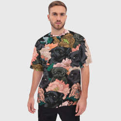 Мужская футболка oversize 3D Мопсы и Цветы - фото 2