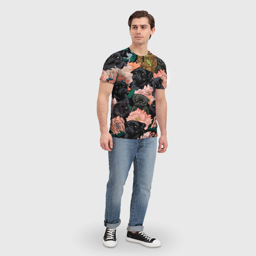 Мужская футболка 3D Мопсы и Цветы, цвет 3D печать - фото 5