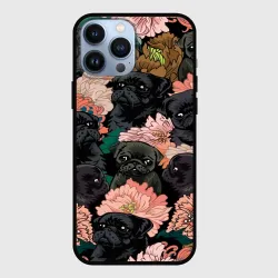 Чехол для iPhone 13 Pro Max Мопсы и Цветы
