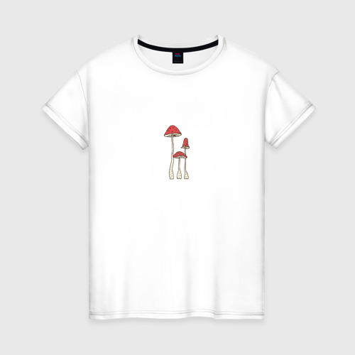 Женская футболка из хлопка с принтом Мухоморы, вид спереди №1