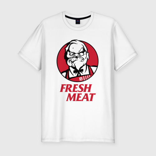 Мужская приталенная футболка из хлопка с принтом Pudge Dota Fresh Meat Пудж, вид спереди №1